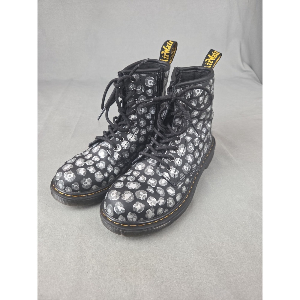 Dr. Martens 1460 Loud Leopard Lace Up Boots Gunmetal Youth US Size 3 UK 2